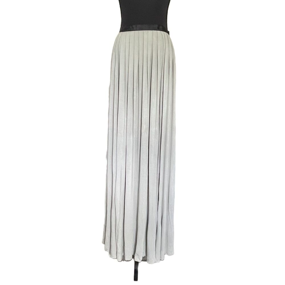 Ecote Sage Green Pleated Maxi Skirt High Slit Boho Flowy Rayon Size 0 XS